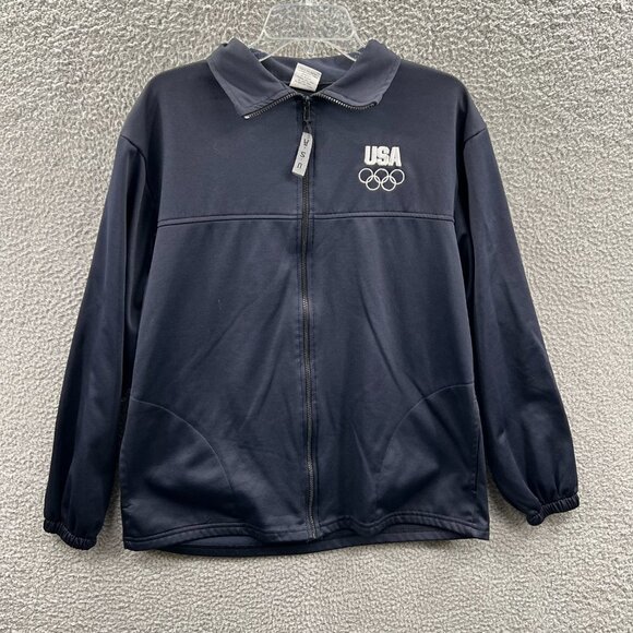 USA‎ Olympic Rings Mens Fleece Jacket Large Black Full Zip Long Sleeve Pockets - Picture 1 of 10